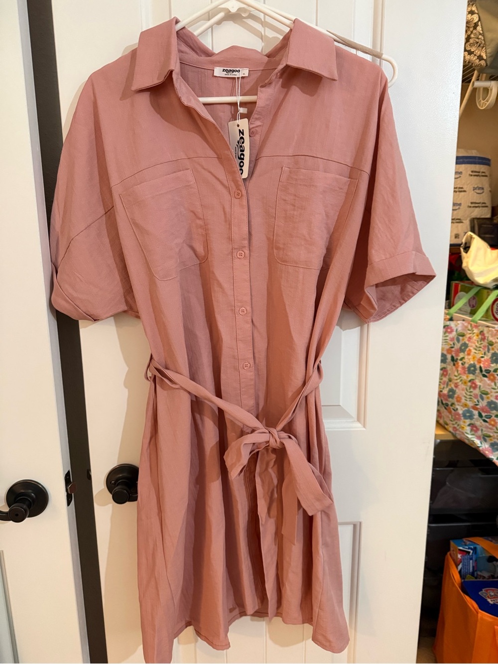 Dusty Rose Shirt Dress with Tie Belt
